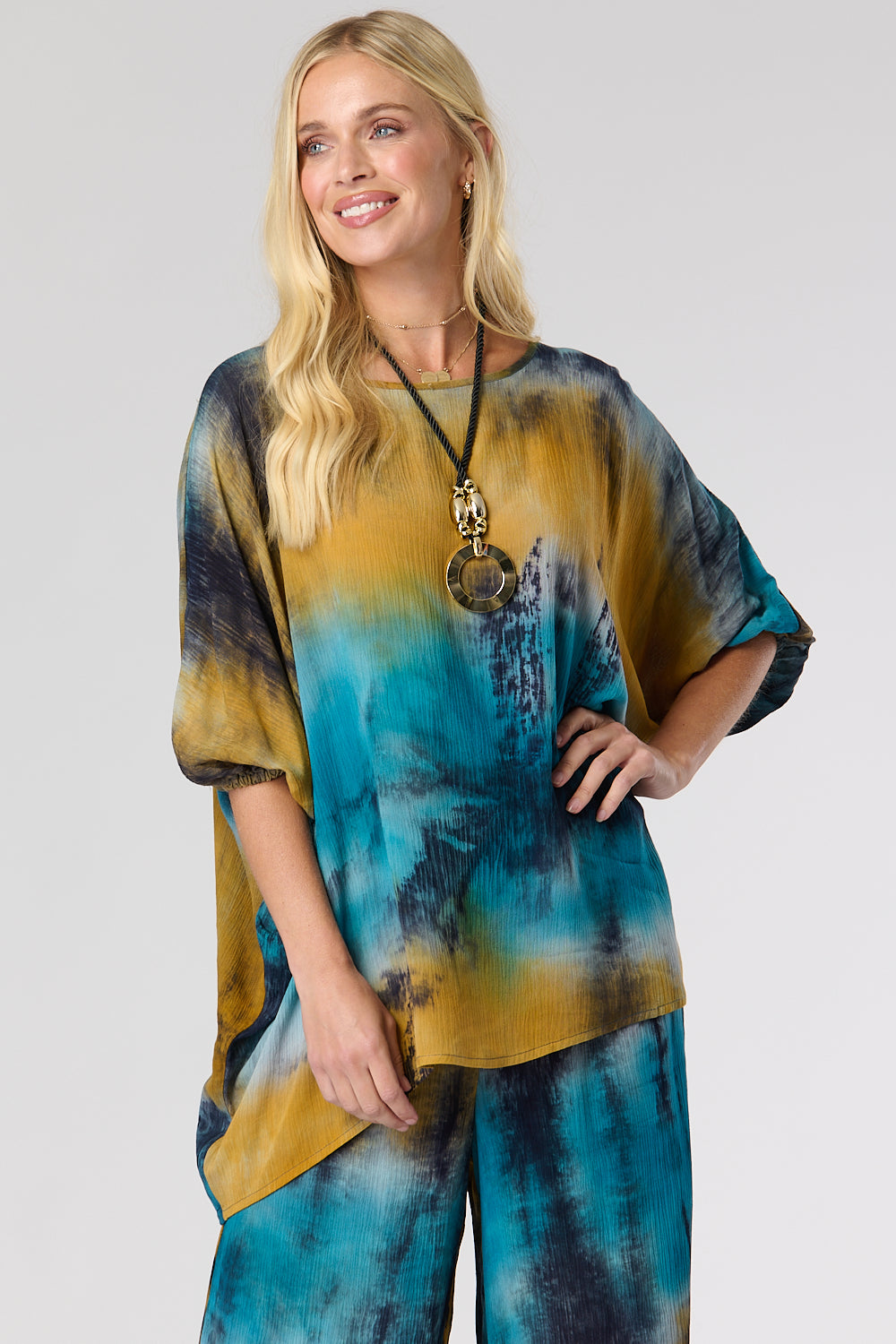 Saloos Elasticated Cuff Top with Necklace