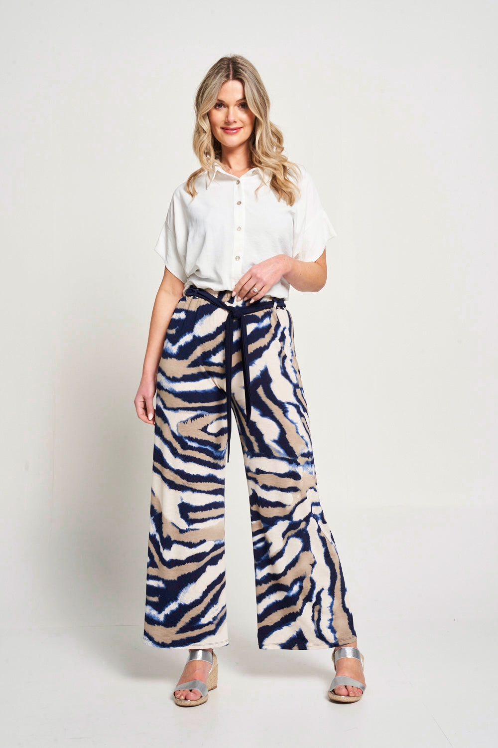 Saloos Animal Print Trousers with Fabric Belt