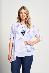 Saloos Geometric Pattern Split Back Top with Necklace