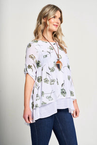 Saloos Linen Look Layered Top with Necklace