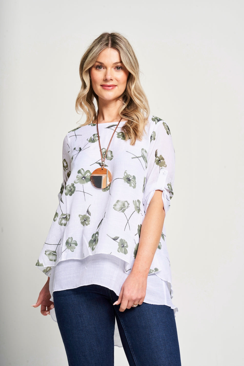 Saloos Linen Look Layered Top with Necklace