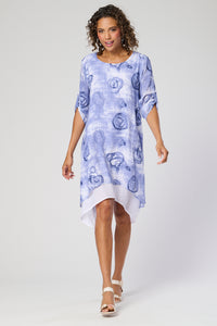 Saloos Swirl Print Double Layer Dress with Necklace