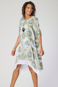 Saloos Swirl Print Double Layer Dress with Necklace