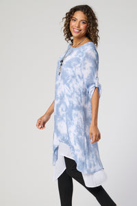 Saloos Tie Dye Ruched Sleeve Dress with Necklace