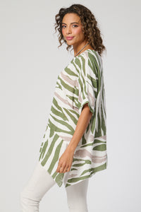 Saloos Zebra Print Panelled Cotton Top with Necklace