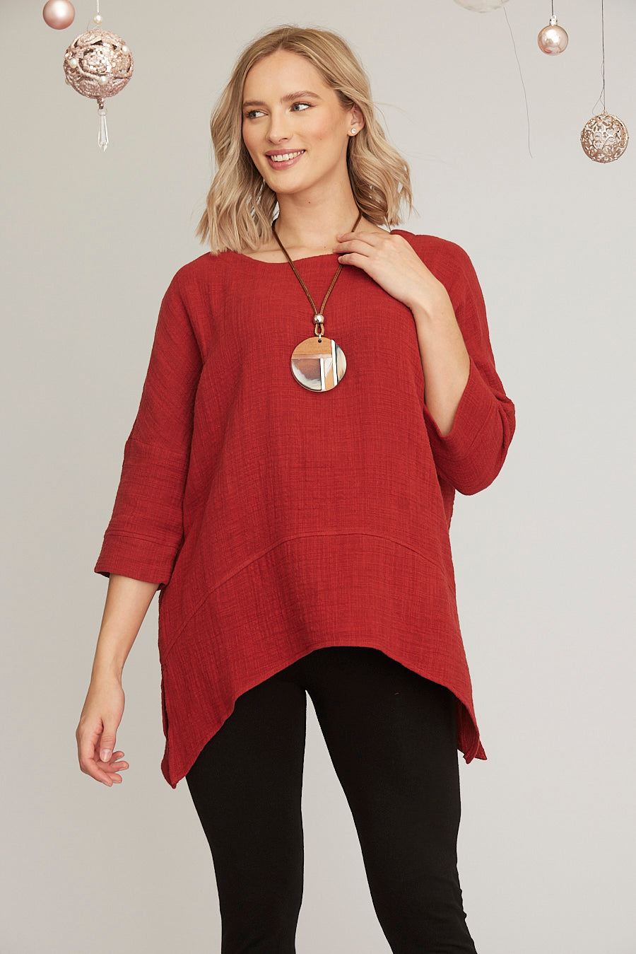 Saloos Soft Cotton Texture Top with Necklace