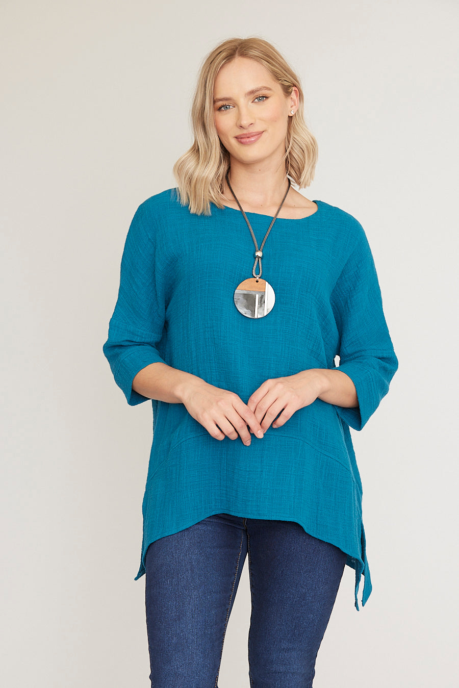 Saloos Soft Cotton Texture Top with Necklace