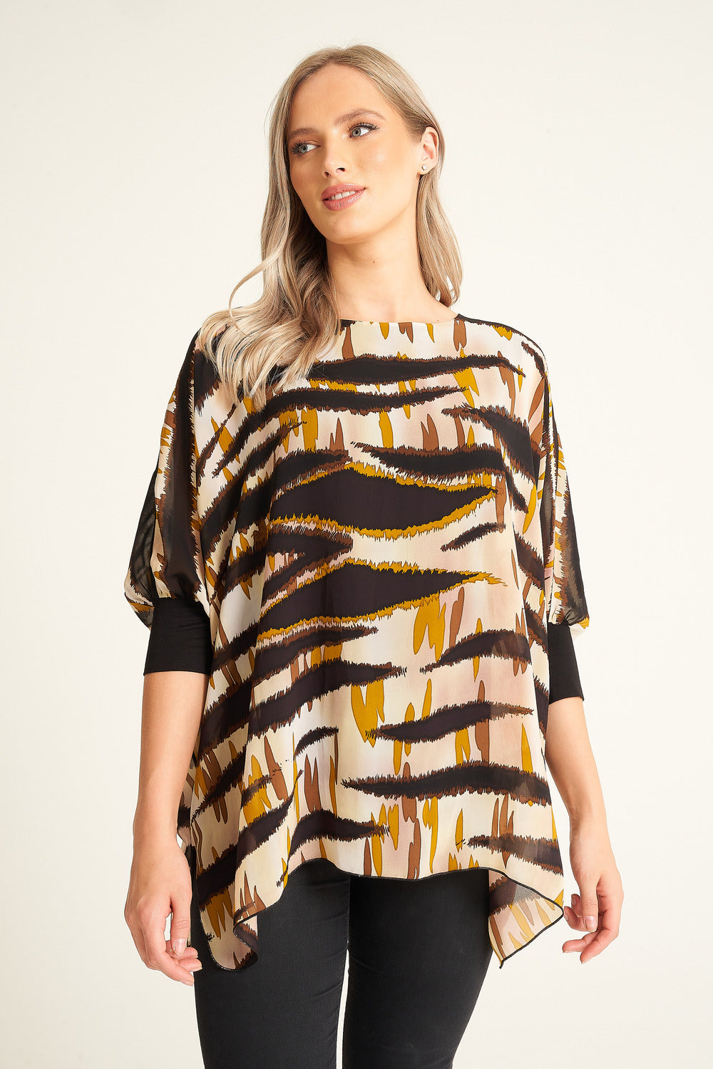 Saloos Animal-Printed Chiffon Top with Necklace