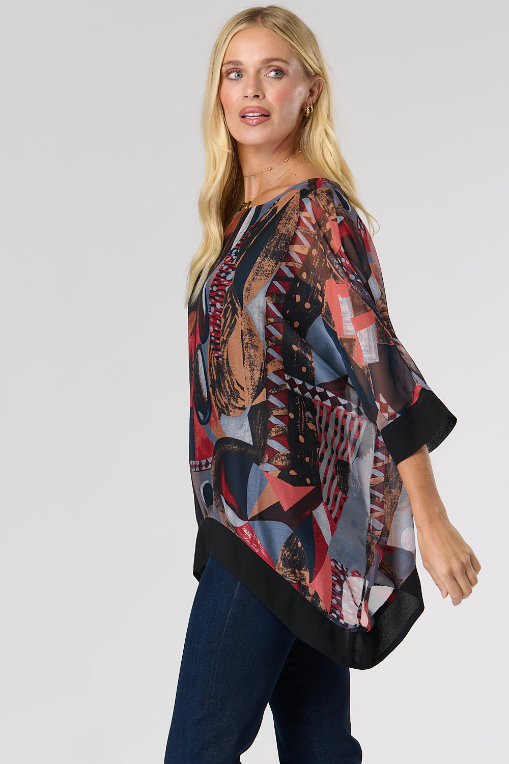 Saloos Plain Trims Layered Top with Necklace