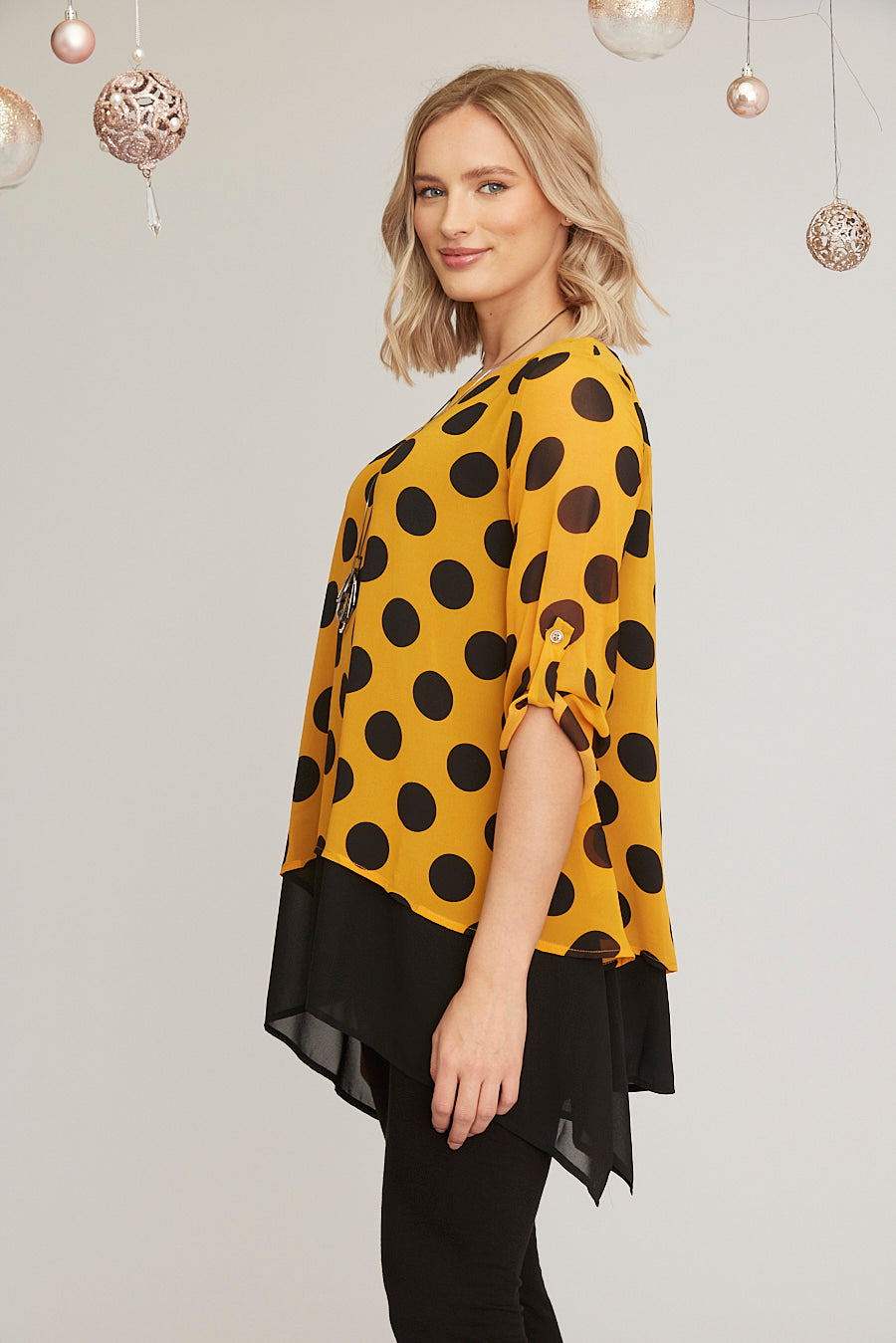 Saloos Spot Print Double Layered Chiffon Top with Necklace