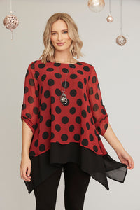 Saloos Spot Print Double Layered Chiffon Top with Necklace