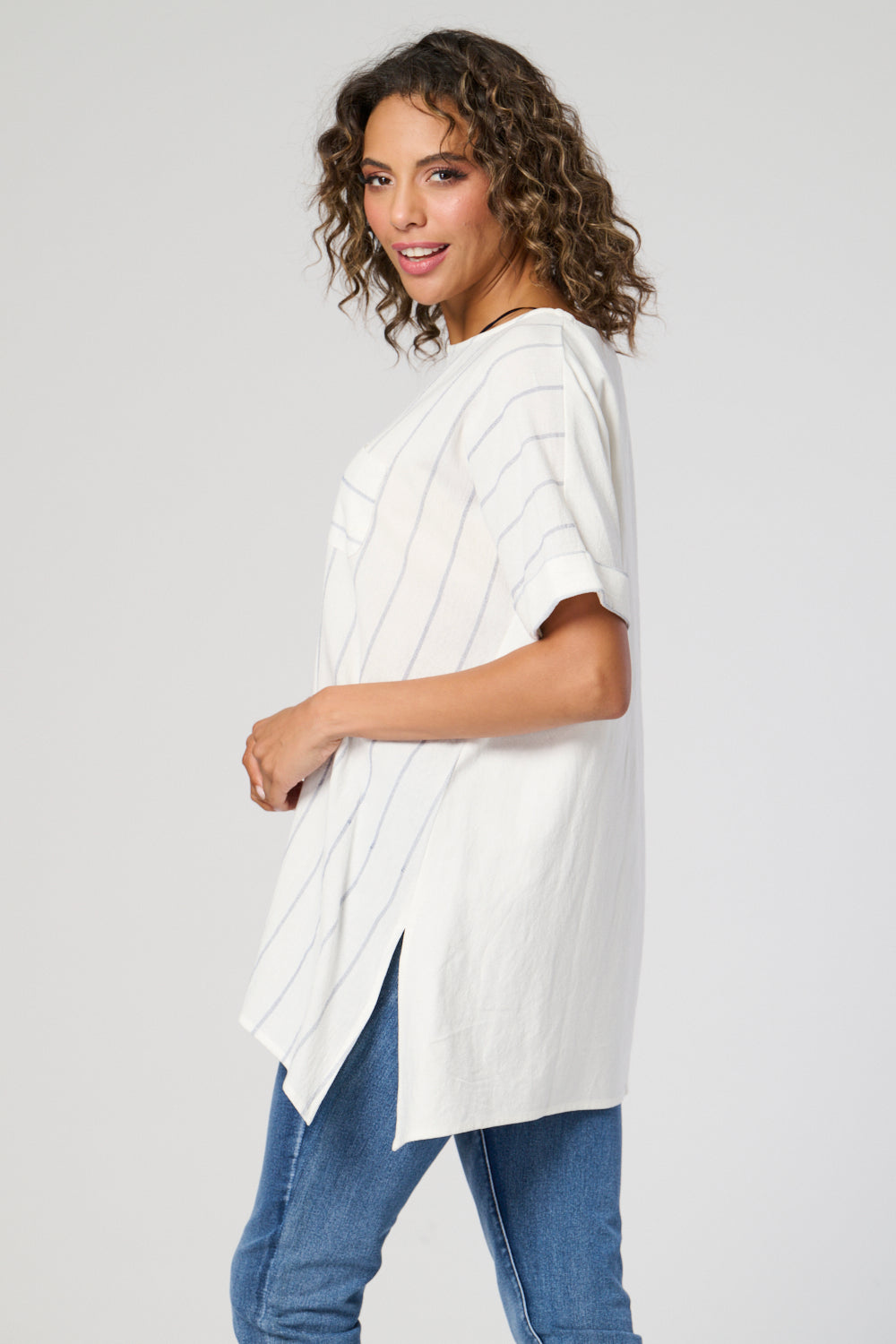 Saloos Striped Panelled Top with Necklace