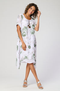 Saloos Print Double Layer Dress with Necklace