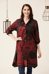 Saloos Abstract Shirt-Dress with Patch Pockets
