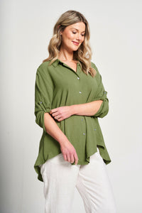 Saloos Swing Shirt with Front Hem Button Detail