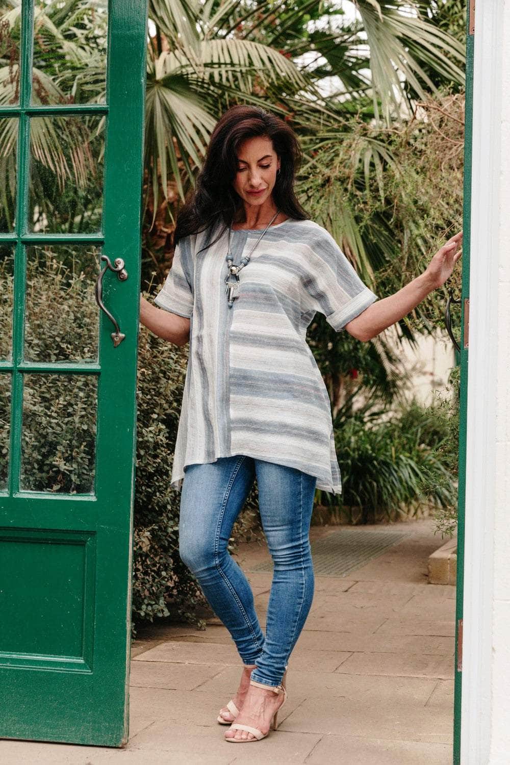 FP2-A Top Saloos Panelled Stripy Top with Necklace