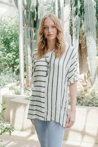 H1 Top Saloos Kiera Striped Linen Top with Necklace