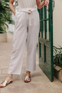K2 Trousers Saloos Linen Blend Trousers with Pockets & Rope Belt