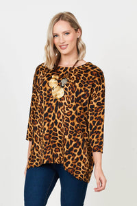 1D Top Mustard / UK: 12 - EU: 38 - US: S Batwing Top In Leopard Print with Necklace