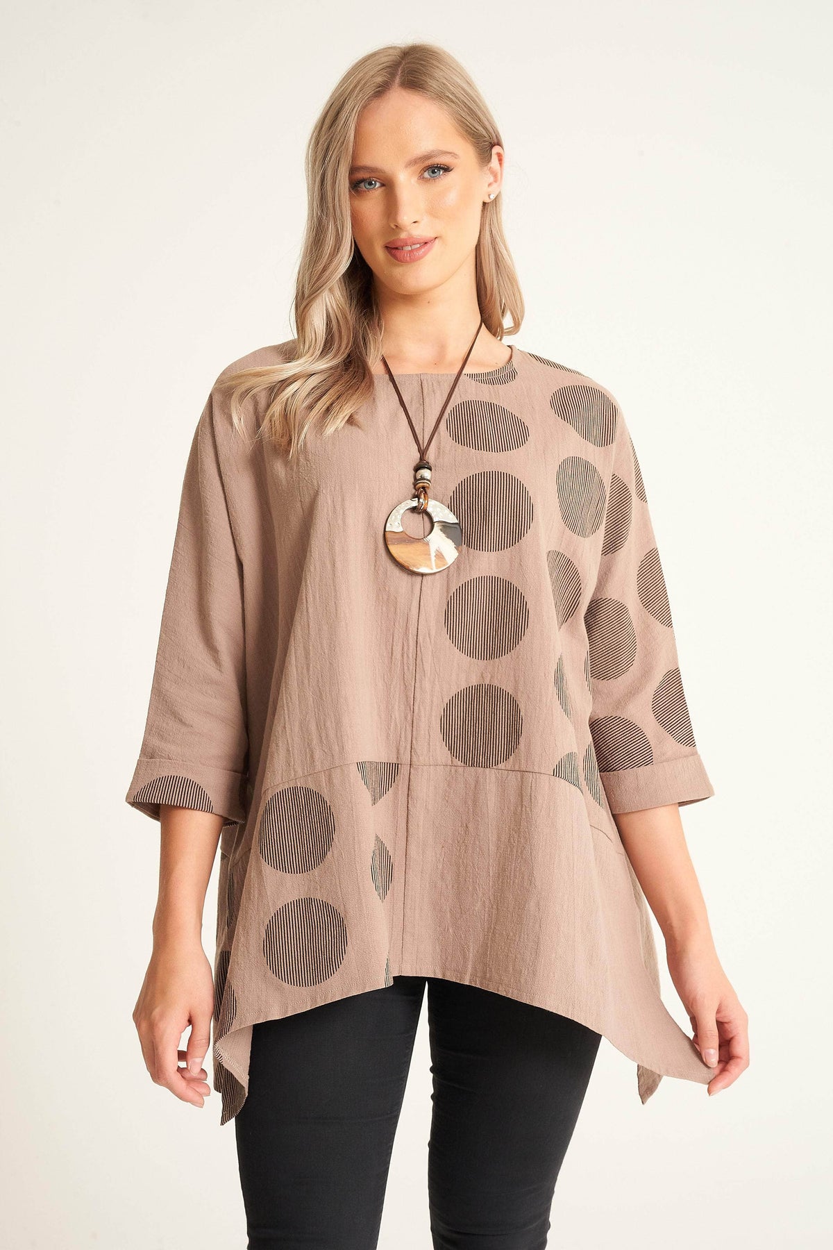 1D Top Taupe / UK: 12 - EU: 38 - US: S Cotton Loose Fit Top with Necklace