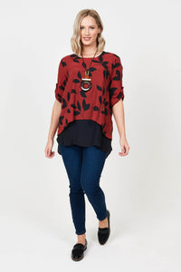 1I Top Leaf Pattern Double Layer Top with Necklace
