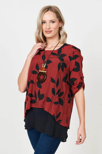 1I Top Rust / UK: 10 - EU: 36 - US: XS Leaf Pattern Double Layer Top with Necklace