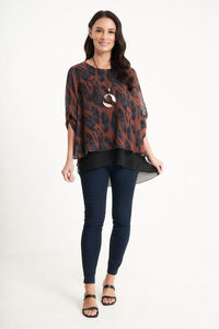 1Q Top Animal Printed Layered Top With Necklace