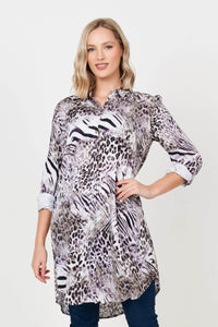 2C Shirt Dress Grey / UK: 10 - EU: 36 - US: XS Leopard Print Swing Shirt-Dress