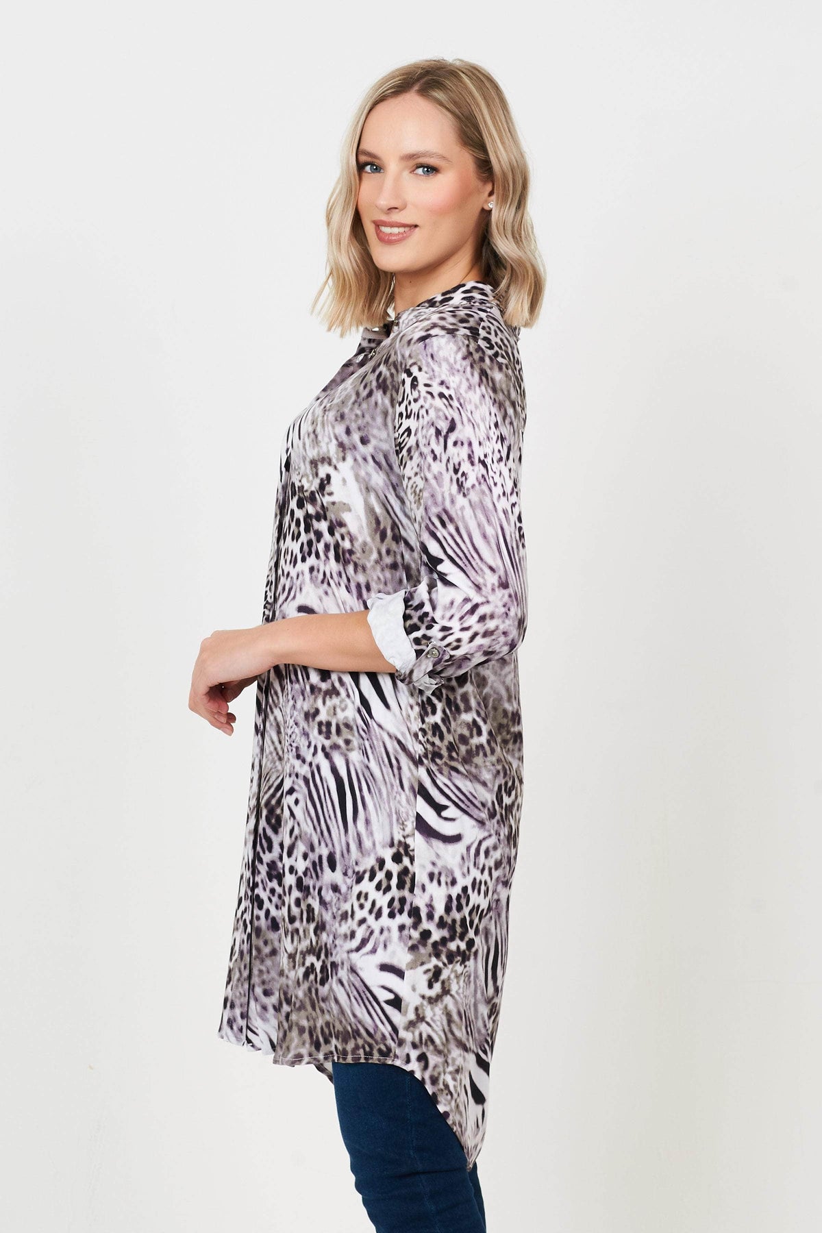 2C Shirt Dress Leopard Print Swing Shirt-Dress