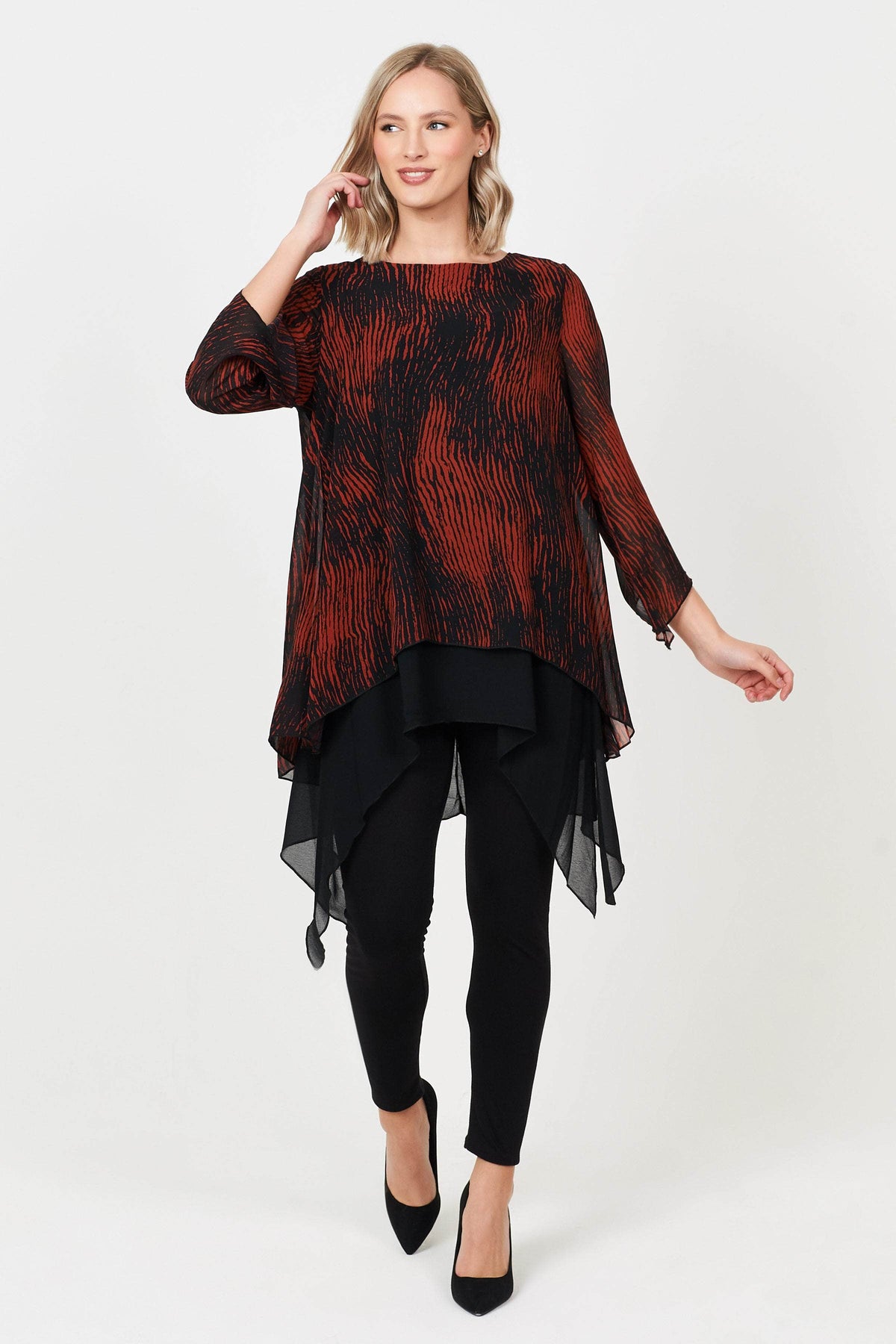 2G Top Flared Double Layer Tunic Top with Necklace