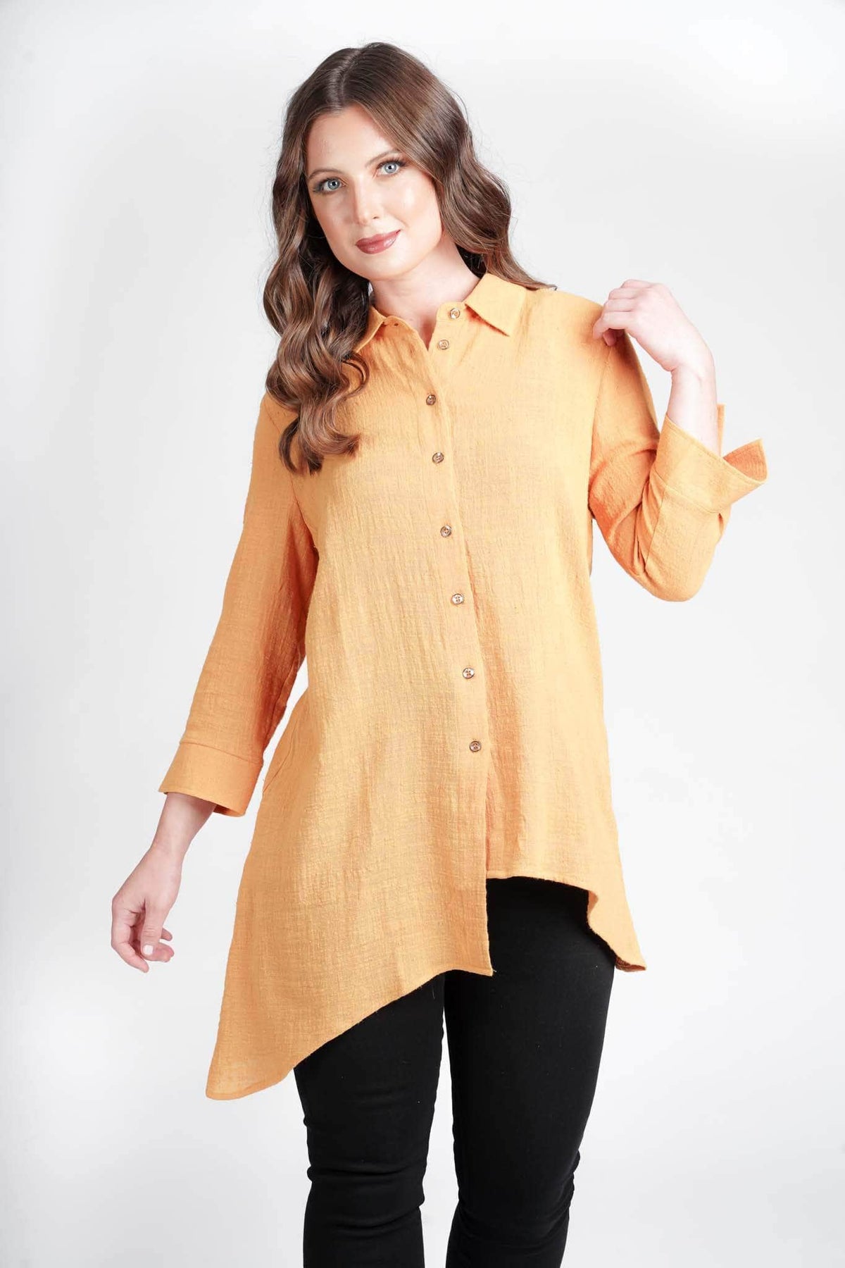 3B Shirt Mustard / UK: 10 - EU: 36 - US: XS Cotton Asymmetrical Hem Shirt