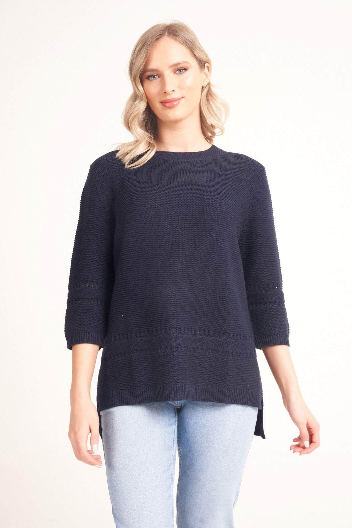 3G Jumper Navy / S Box Cut Jumper with Necklace