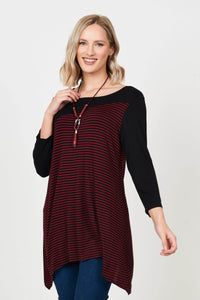3P Top Red / UK: 12 - EU: 38 - US: S Colour Block Striped Tunic with Necklace