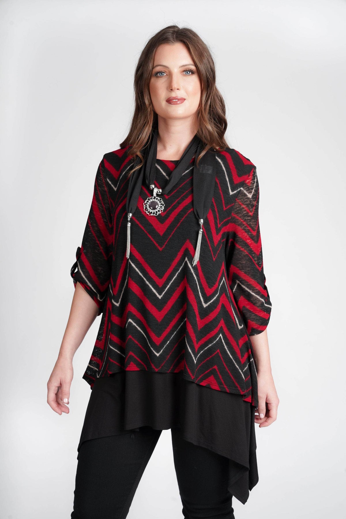 4P Top ZigZag Double Layered Top with Scarf