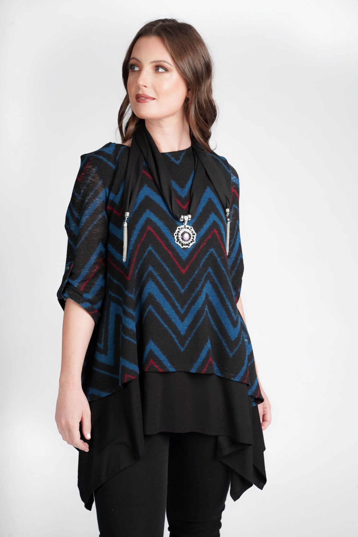 4P Top ZigZag Double Layered Top with Scarf