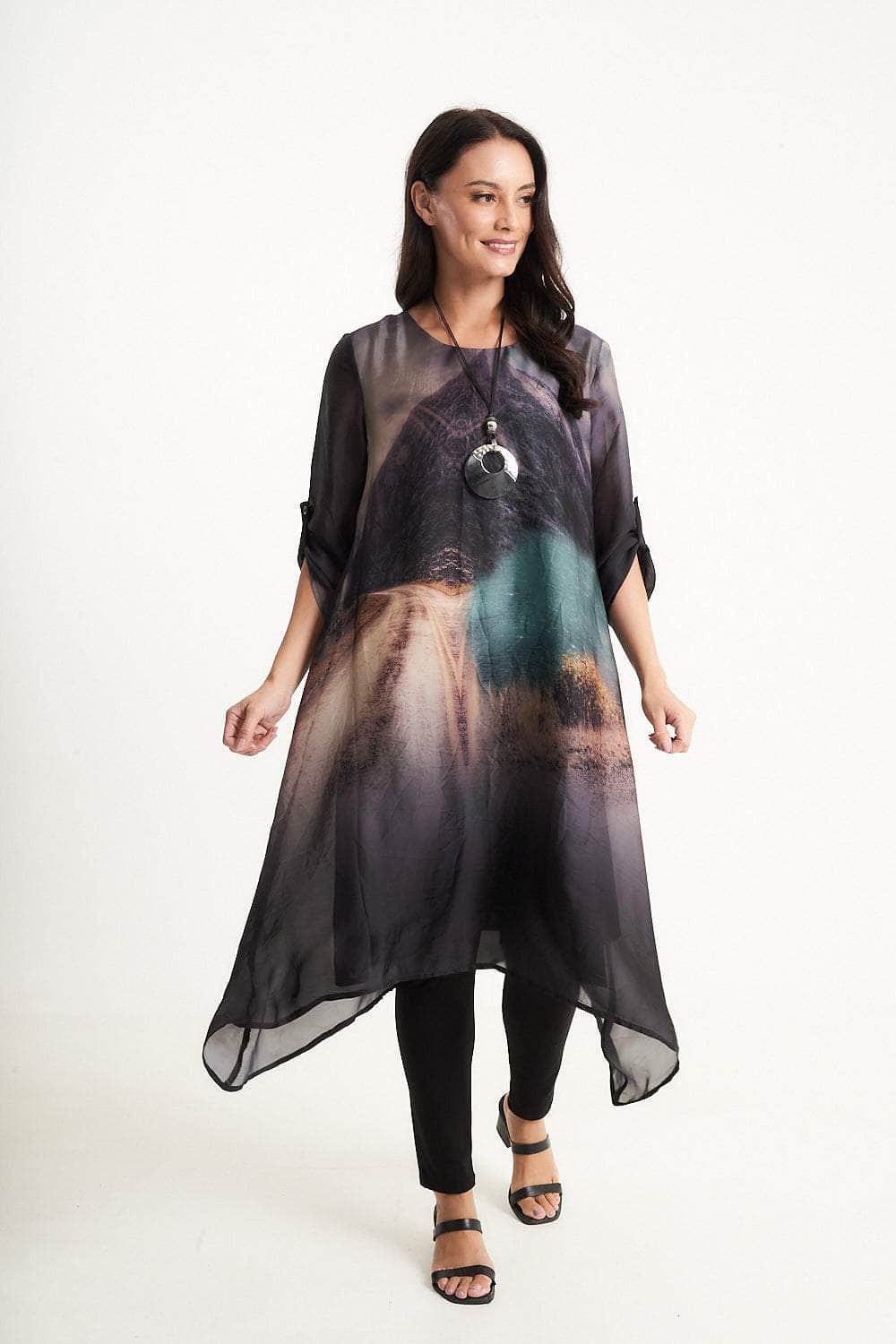 4Q Dress Silk-Look A-Line Midi-Dress