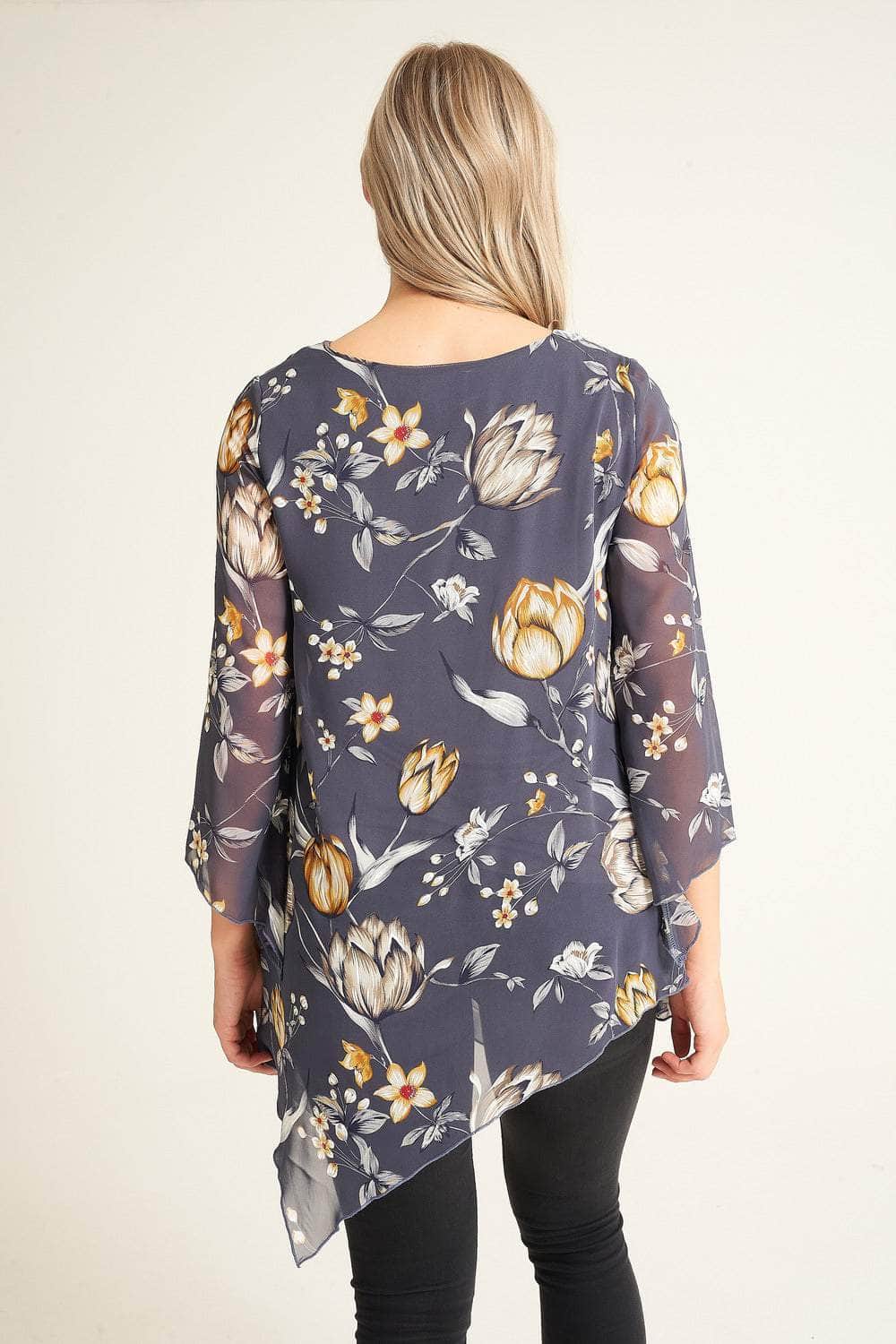 Saloos Lined Floral Print Chiffon Tunic Top