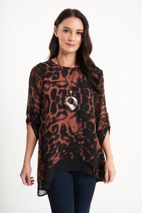 Saloos Animal Printed Chiffon Layered Top with Necklace