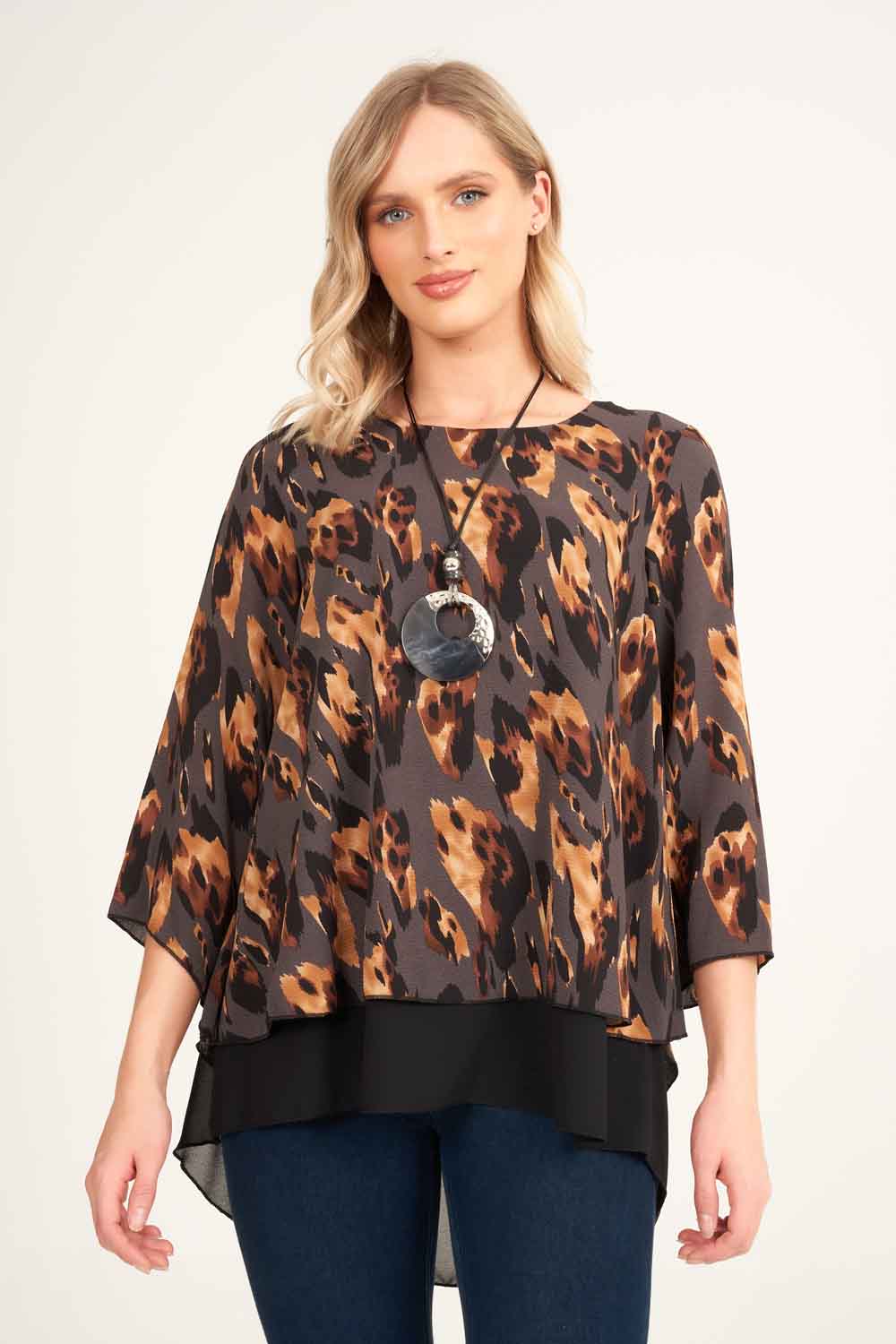 Saloos Animal Printed Layered Top With Necklace