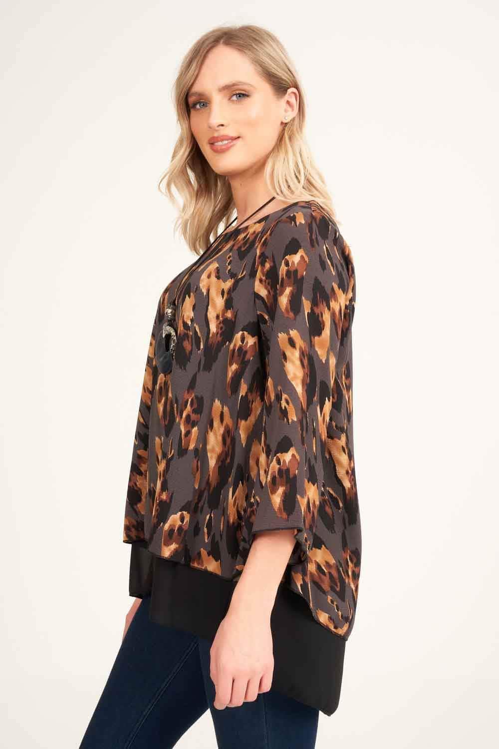 Saloos Animal Printed Layered Top With Necklace