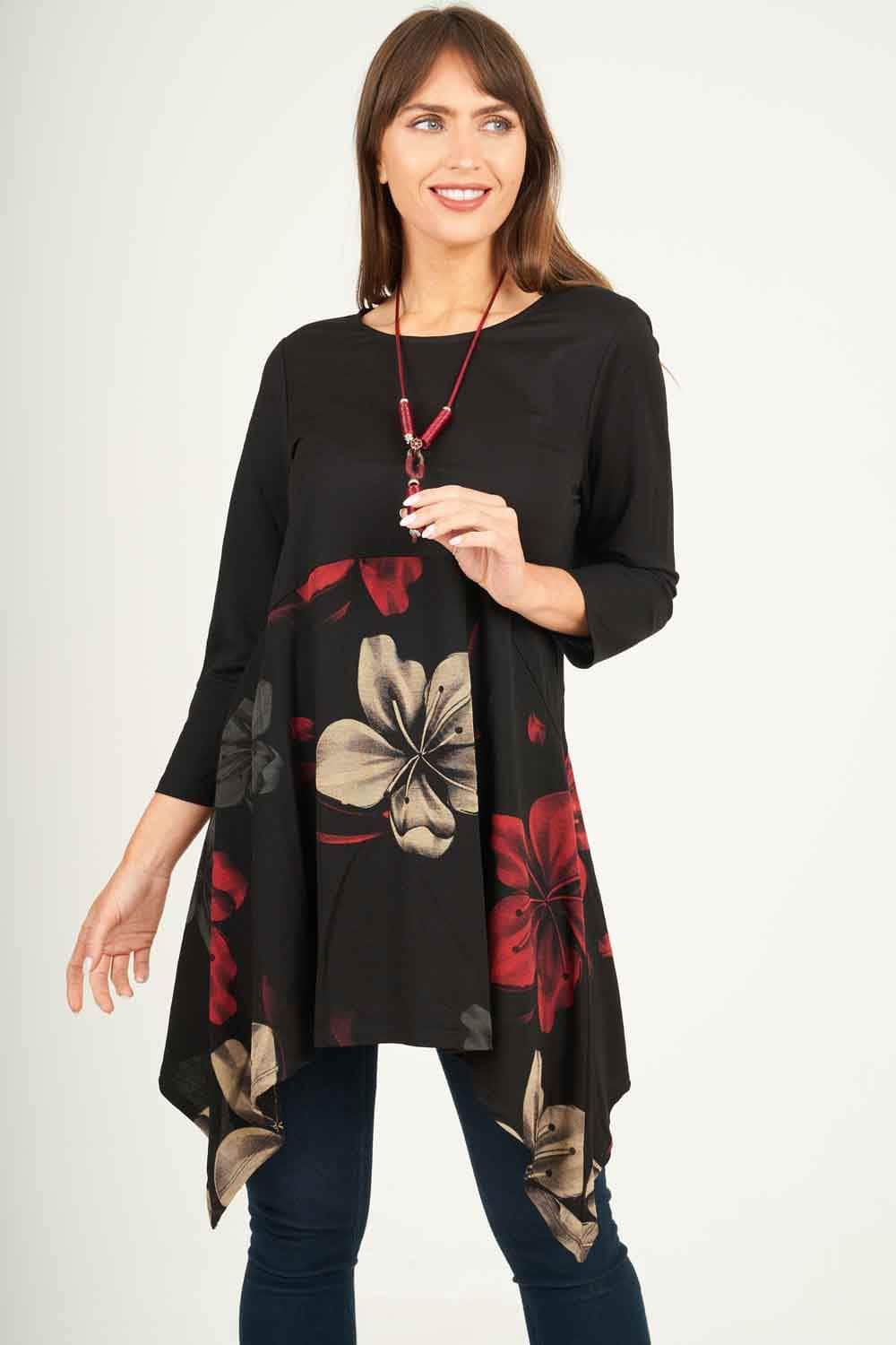 Saloos Dress 10 / Red Cotton-Rich A-Line Tunic Dress with Necklace