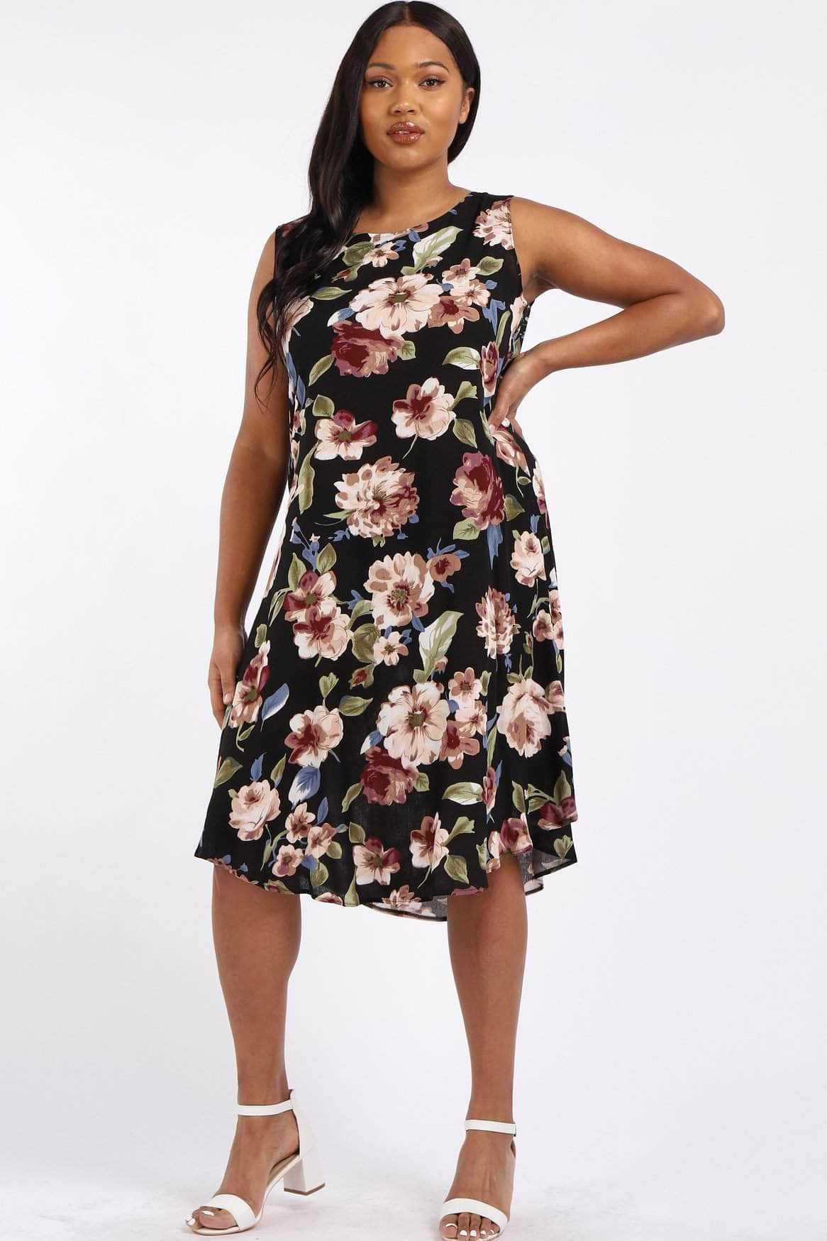 Saloos Dress 12 Floral Sleeveless Midi-Dress with Necklace