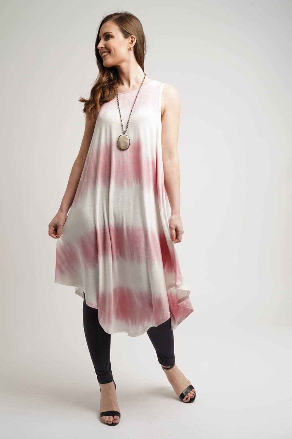 Saloos Dress 12 Sleeveless Tie-Dye Midi-Dress with Necklace