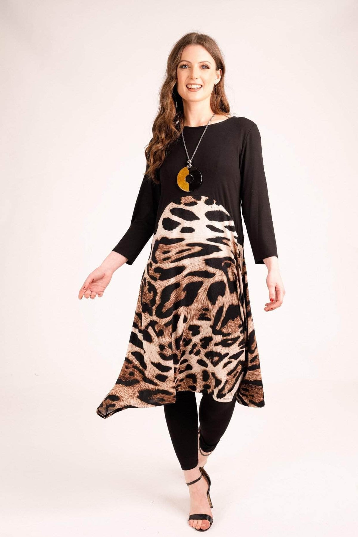 Saloos Dress Leopard Print Midi Dress with Necklace