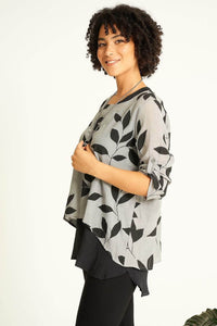 Saloos Leaf Pattern Double Layer Top with Necklace