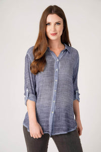 Saloos Shirt 10 / Denim Chelsea Elliptical Linen-Look Shirt
