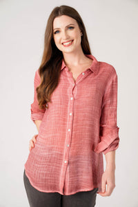 Saloos Shirt 10 / Light Brick Chelsea Elliptical Linen-Look Shirt