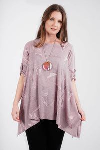Saloos Top 12 / Pink A-Line Flared Loose Top with Necklace