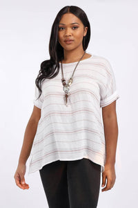 Saloos Top 12 / Taupe Linen-Look A-Line Top with Necklace