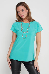 Saloos Top Essential Extended-Shoulder Top with Necklace